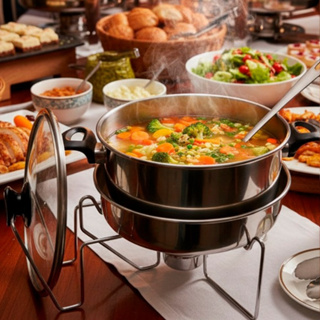 Rechaud Redondo Em Aço Inox 5 Litros Banho Maria Aquecedor De Alimentos em Oferta na Shopee