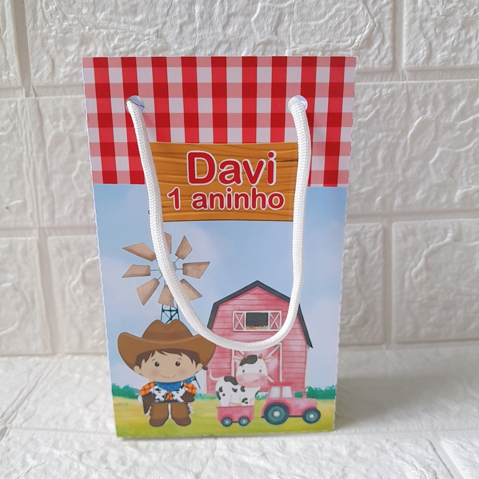 Sacolinha Personalizada  Pegue e Monte Fazendinha menino  Sacola Surpresa Lembrancinha Festa Infantil Fazendinha