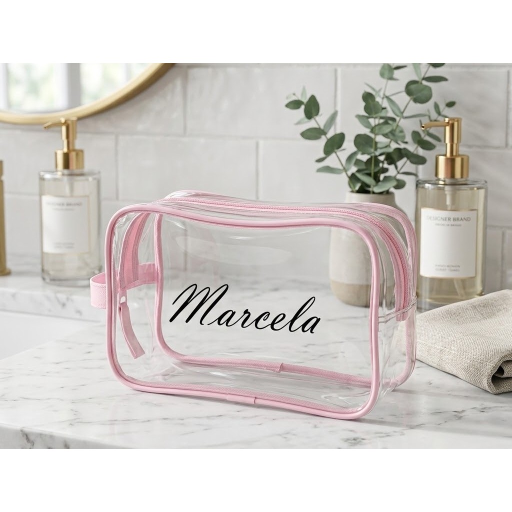 Kit 5 10 15 20 Necessaire Transparente Com Nome Personalizada Em DTF Premiu para Enfermagem, Escola, Academia, Maquiagem