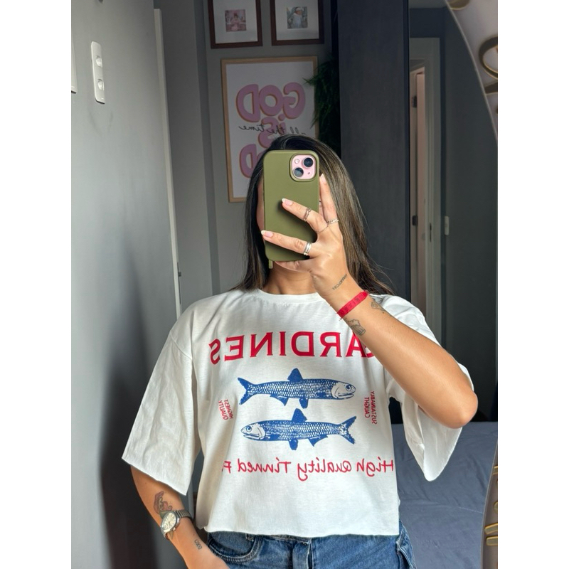 Cropped Oversized Feminino 100% Algodão Camiseta Cropped Soltinha Confortável Moda Casual