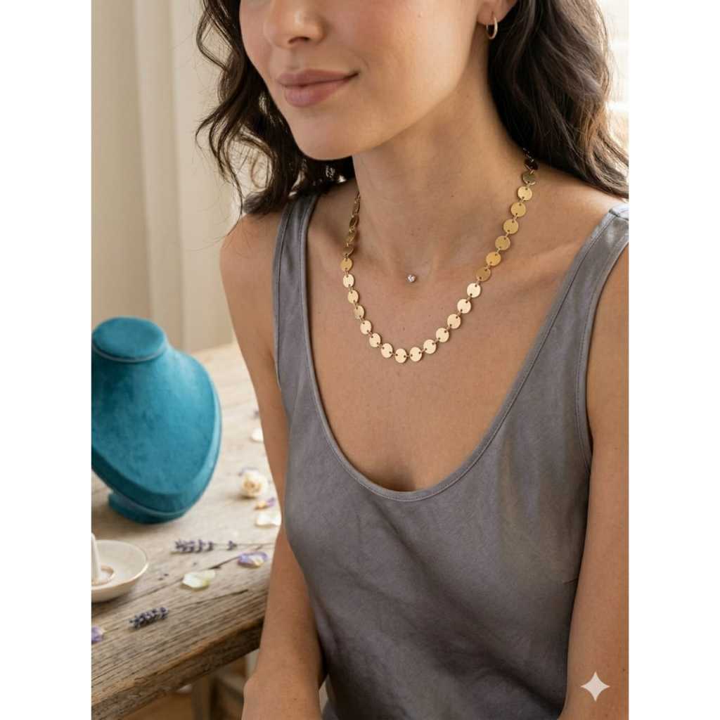 Colar Choker Medalhinhas com Banho em Ouro 18k