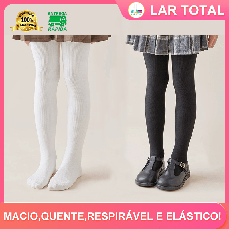Kit com 2 Meia Calça Infantil, Meia Grossa para Frio e Inverno, Menina, Preta, Branca, 2 a 14 anos