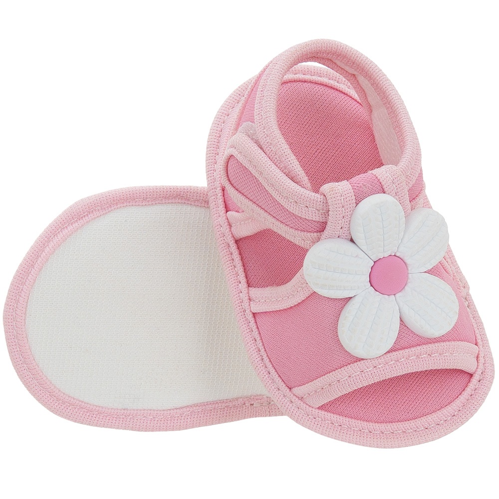 Sandália Bebê floral Rosa Chiclete Recém nascido menina