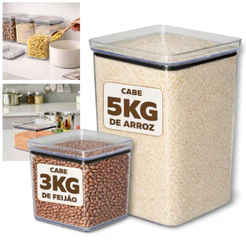 Pote Hermético Lumini Paramount Porta Arroz e Feijão Macarrão 5kg 3kg para Organização de Cozinha