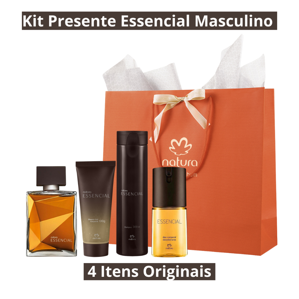 Perfume Natura Essencial Tradicional Masculino 4 Itens Perfume Shampoo Shower Gel e Deo Corporal