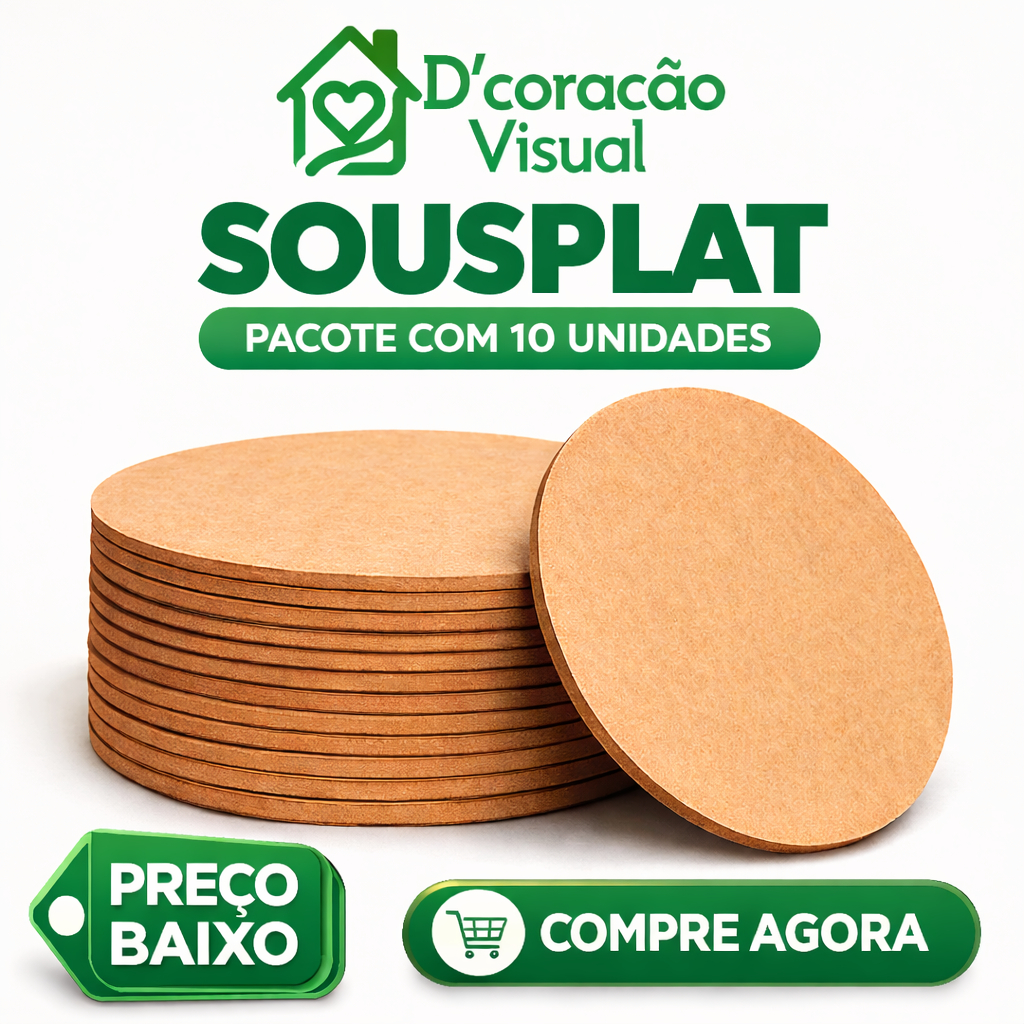 Kit 10 Sousplat MDF Cru Redondo Liso 7 a 35cm Base Mesa Posta Artesanato