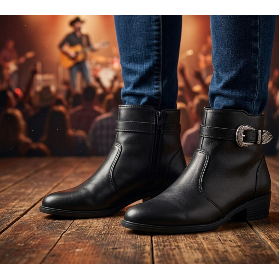 Bota Feminina Texana Salto Baixo Western Cano Curto Bico Fino