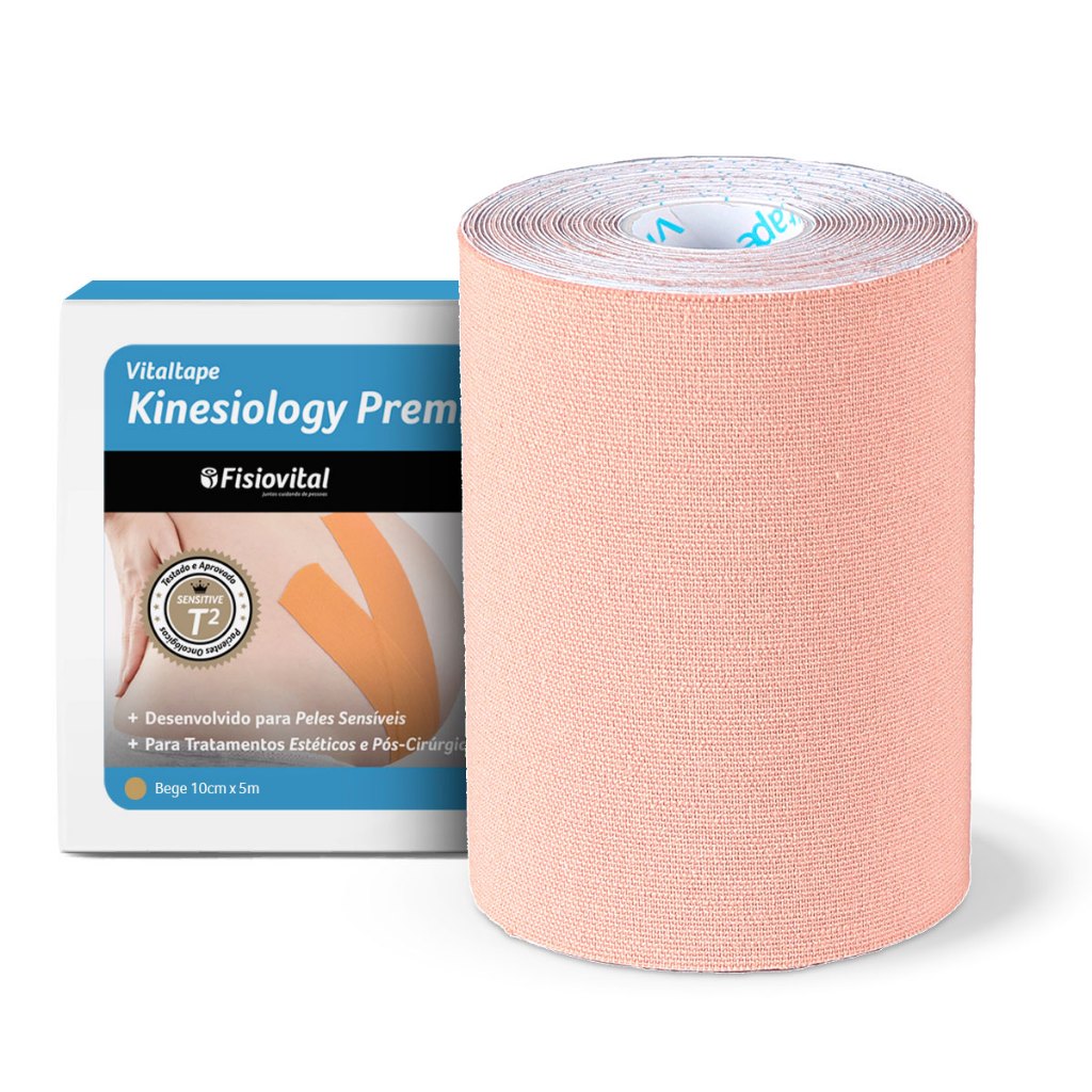 Bandagem Kinesiológica Premium 10cm Fisiovital Fita Kinesio Tape p/ Pós-Cirúrgico e Peles Sensíveis