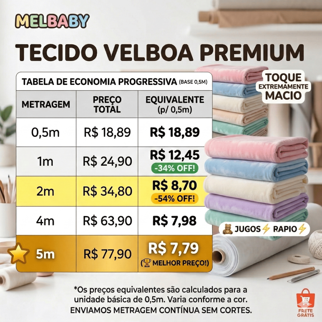 Tecido Velboa Pelúcia Soft 5m 4m 2m 1m 0,5m Metro para Artesanato Fantasia Decoração Costura DIY