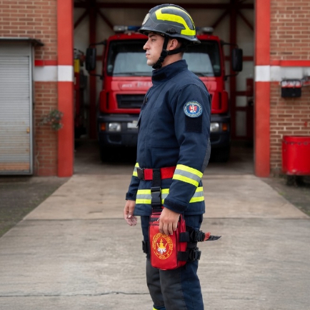 Kit Bornal de Perna Vermelho com Bordado Bombeiro Civil + Cinto de Guarnição com Protetor Lombar