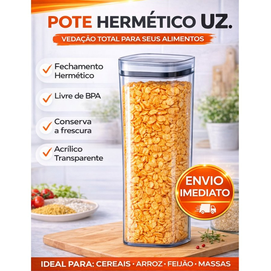 Pote Hermético UZ 2,2 Litros Transparente Empilhável Porta Mantimentos Acrílico Resistente