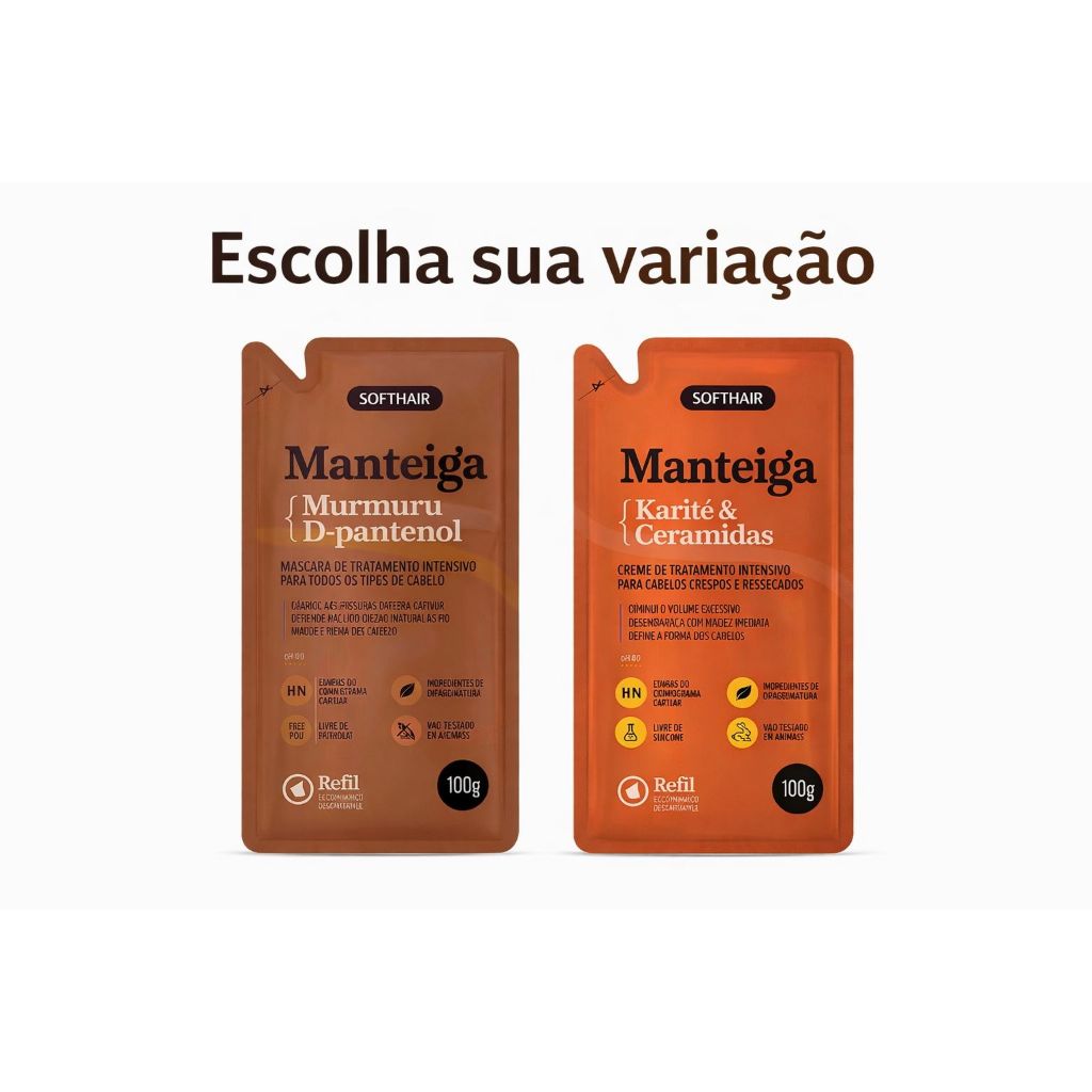 Refil Manteiga Capilar Karité OU Murumuru Cronograma Capilar 100g Soft Hair em Oferta na Shopee