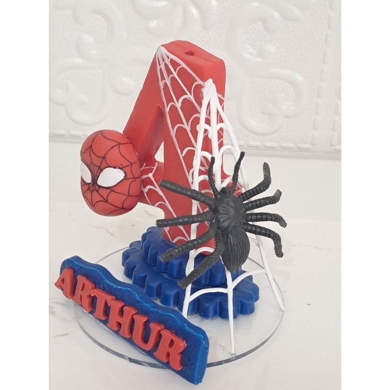 Vela personalizada homem aranha em biscuit-topo homem aranha-Festa homem aranha- Lembrancinhas herois