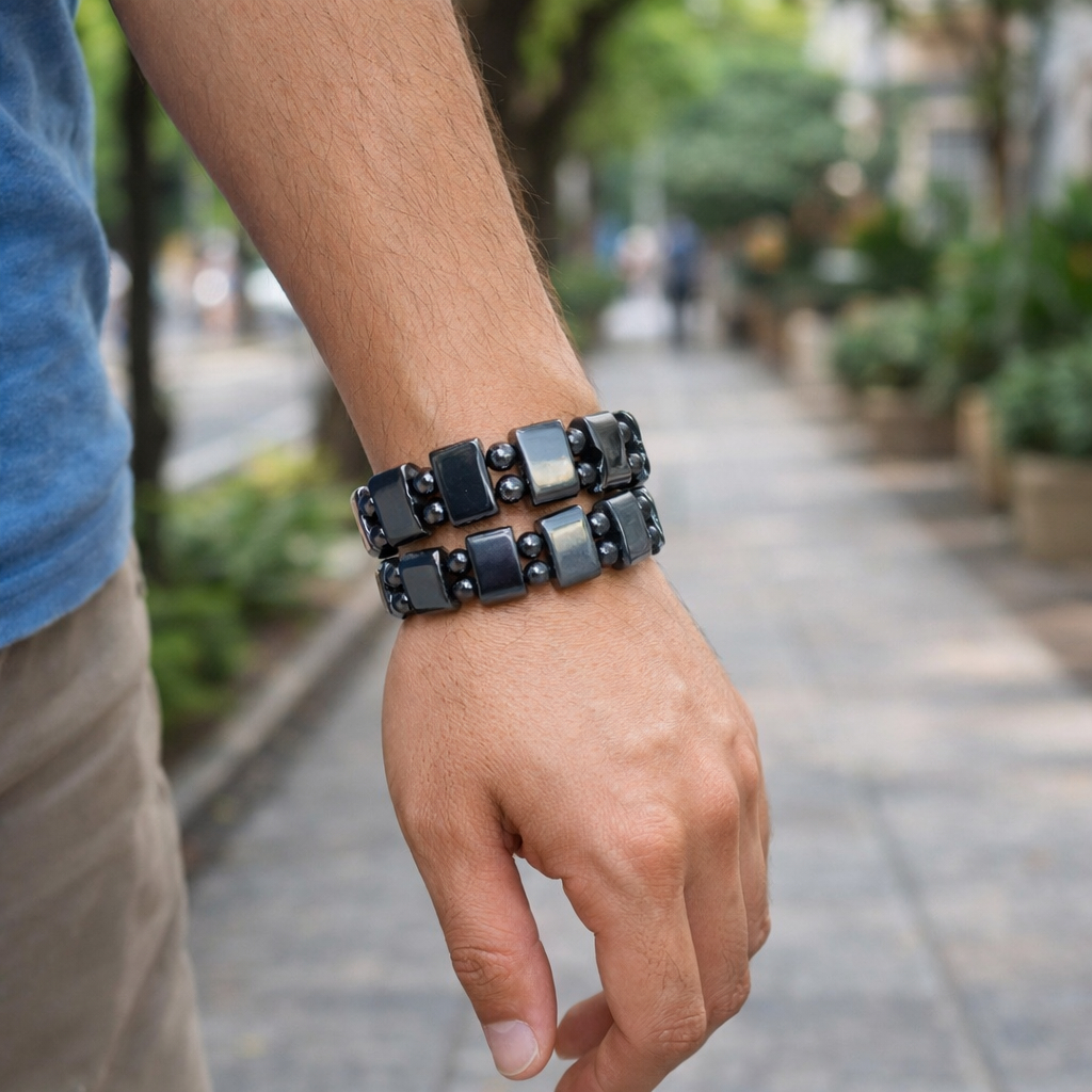 Kit 2 Pulseira Elástica Hematita Geométrico Magnética 8mm Emagrecimento em Oferta na Shopee