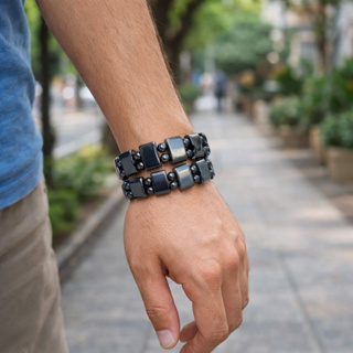 Kit 2 Pulseira Elástica Hematita Geométrico Magnética 8mm Emagrecimento em Oferta na Shopee