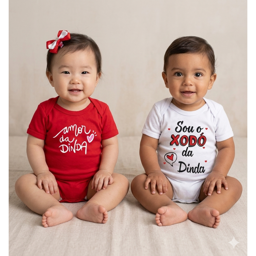 Body Bebê "Amor da Dinda" – Suedine 100% Algodão, Manga Curta, Tamanhos RN ao G em Oferta na Shopee