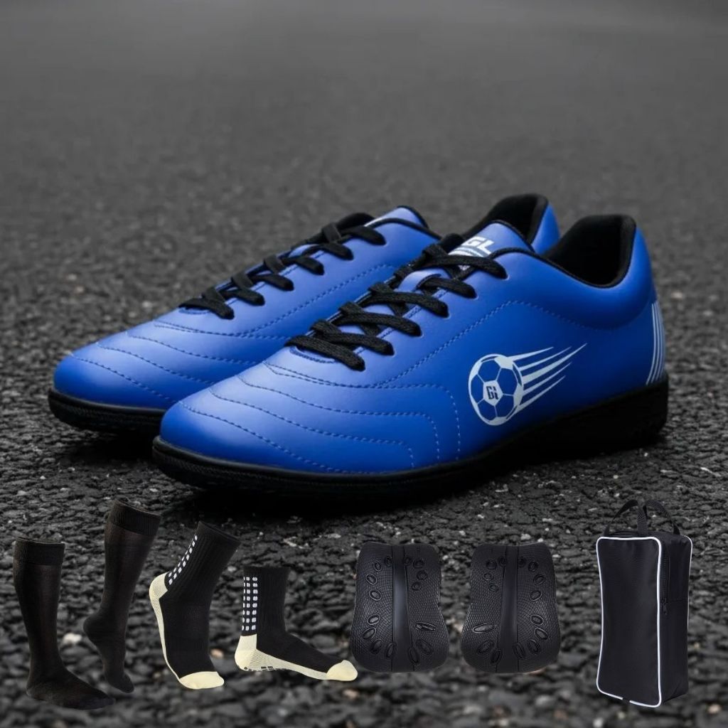 Chuteira Futsal Quadra Masculina Resistente + Meia Antiderrapante Porta Chuteira Meião Caneleira