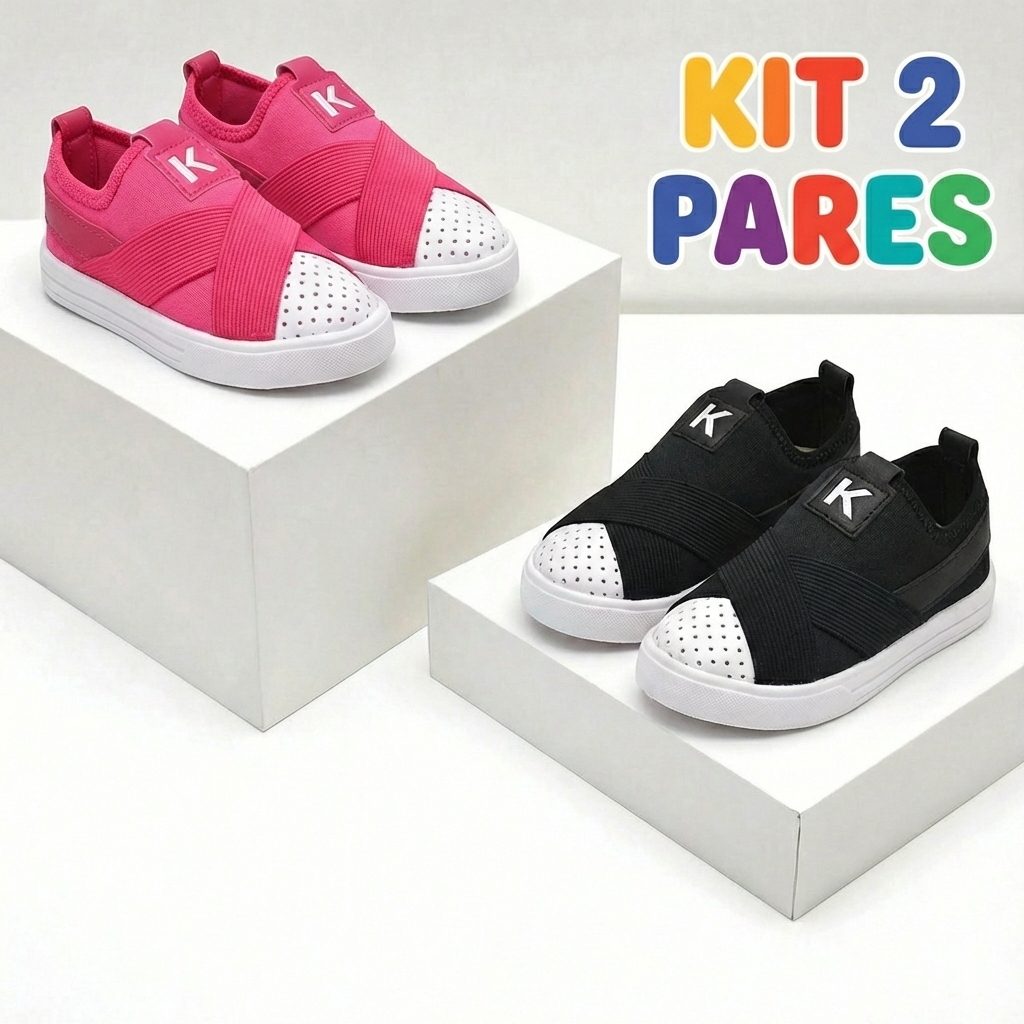 Kit 2 Tênis Menina Infantil Calce Fácil Elástico Confortável Antiderrapante