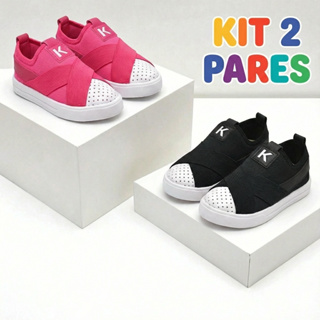 Kit 2 Tênis Menina Infantil Calce Fácil Elástico Confortável Antiderrapante em Oferta na Shopee