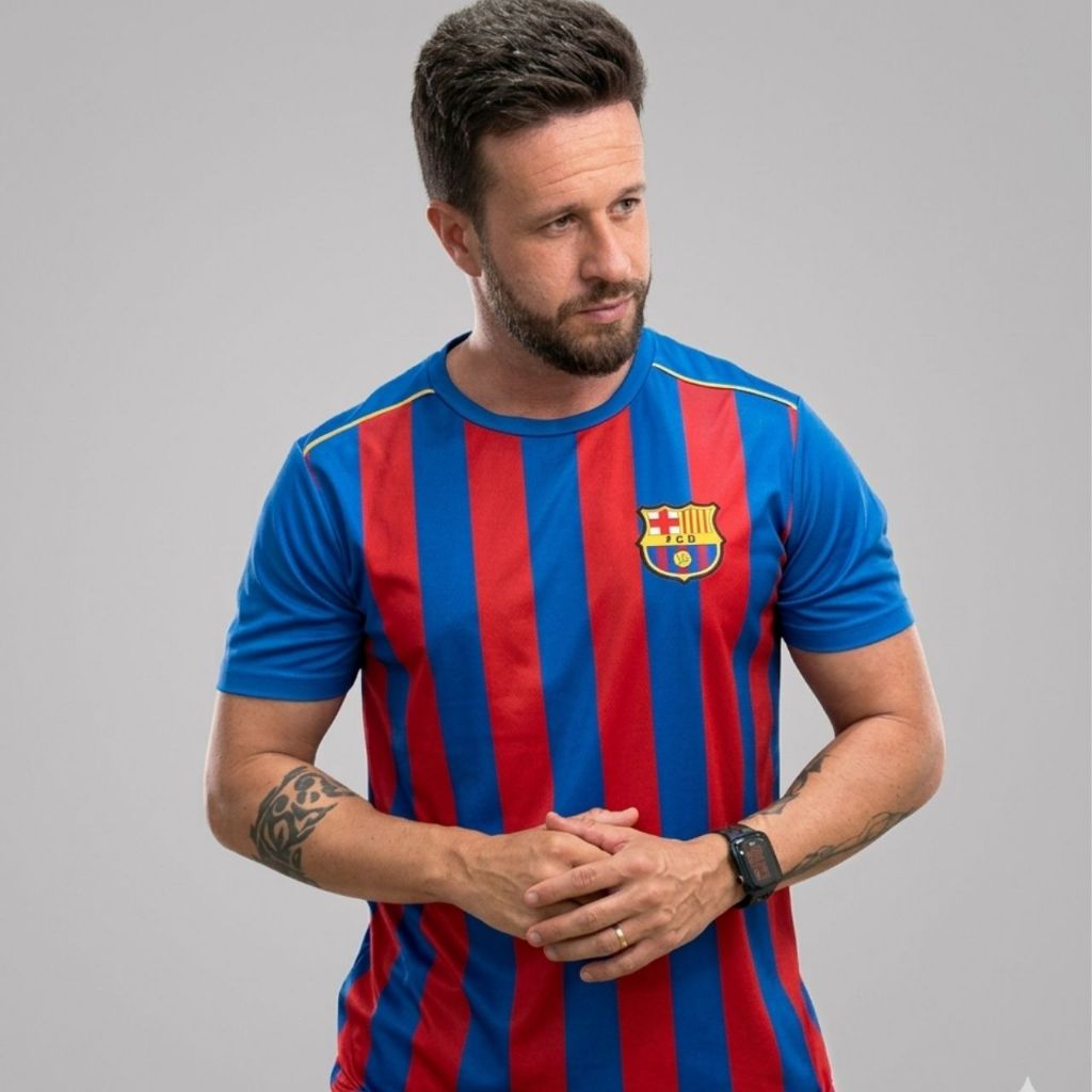 Camisa Barcelona Masculina Listrada Balboa Licenciada