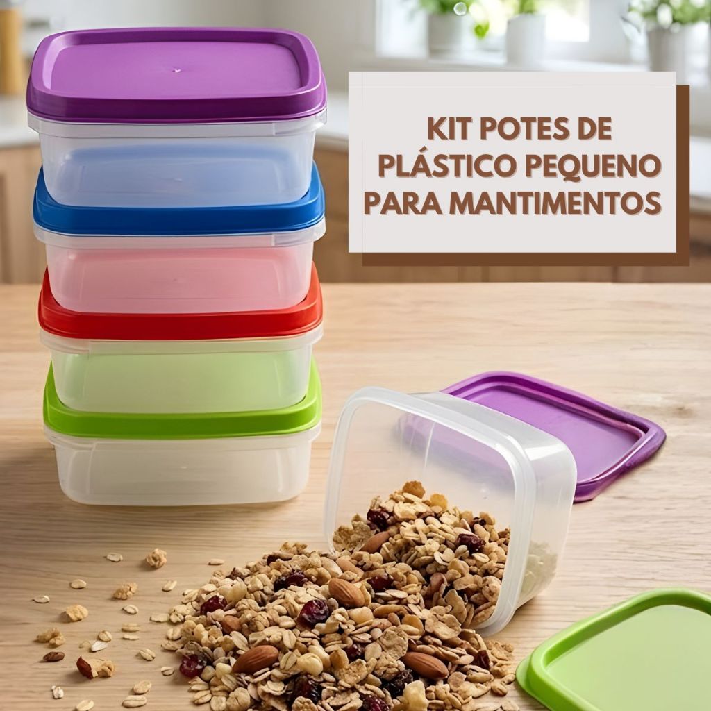 Kit Mini Pote Plástico Quadrado Marmita Fitness Papinha Bebê 200ML Livre BPA Freezer Microondas Organizador Cozinha