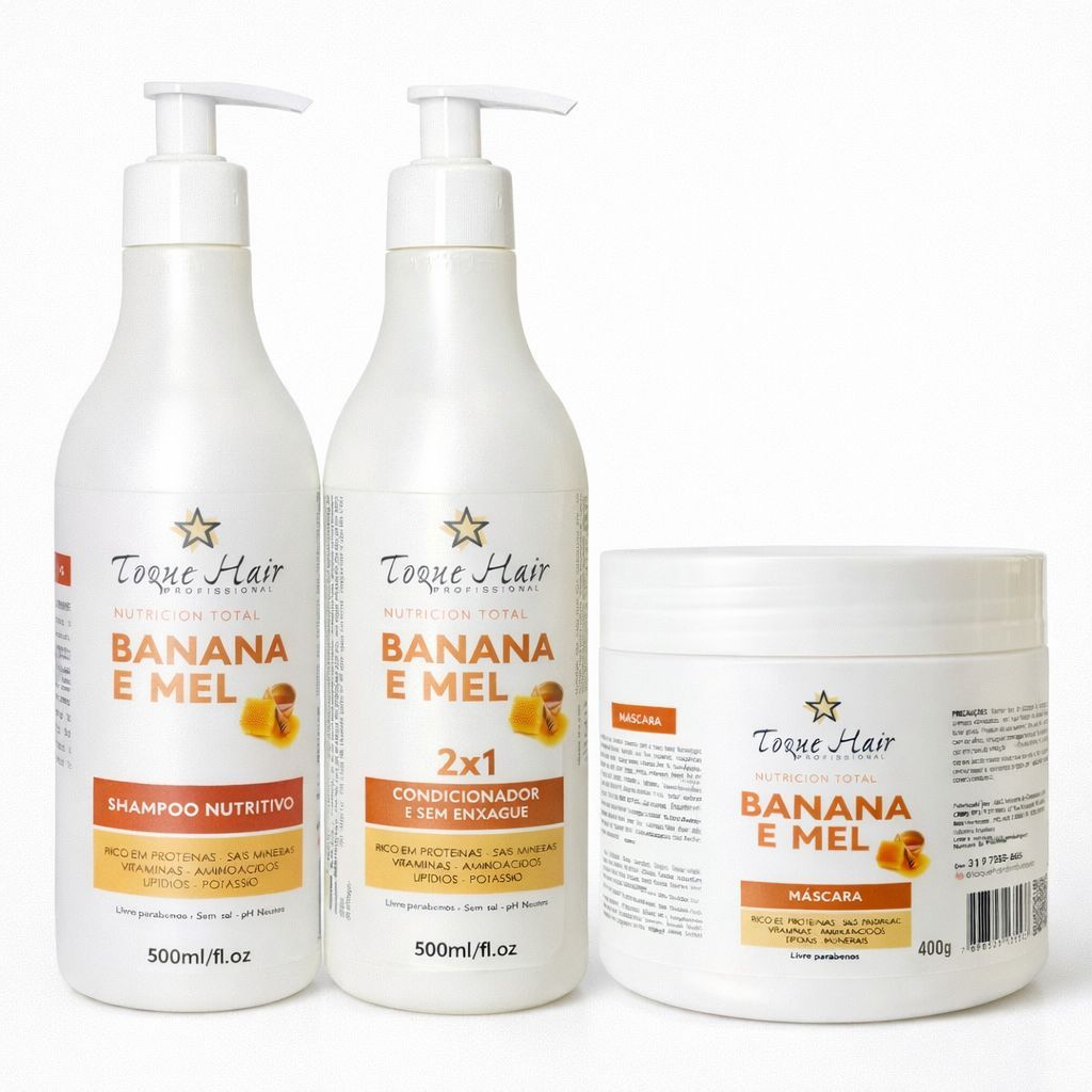 Kit Completo Mascara 500g + Shampoo + Condicionador Banana e Mel Nutrição Capilar Profissional em Oferta na Shopee