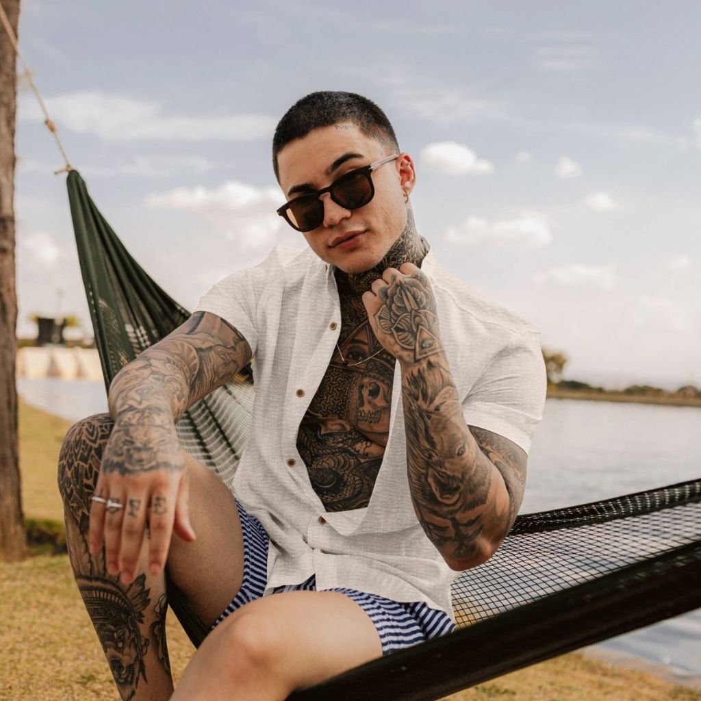 Camisa Masculina Gola Padre Tecido Com Textura Linho Dunas Leve e Fresca Moda Verão 2026