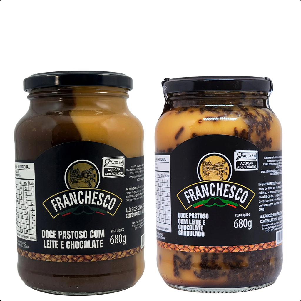 Kit com Doce de Leite com Chocolate e com Granulado Gourmet Artesanal Caseiro  680g Franchesco