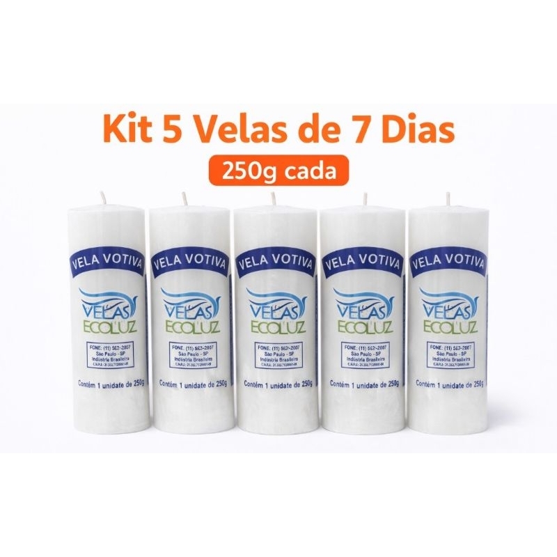 Vela de 7 dias 250g Votiva Kit 5 unidades | Vela Votiva Parafina Pura | Religiosas para Orações, Proteção, Simpatias