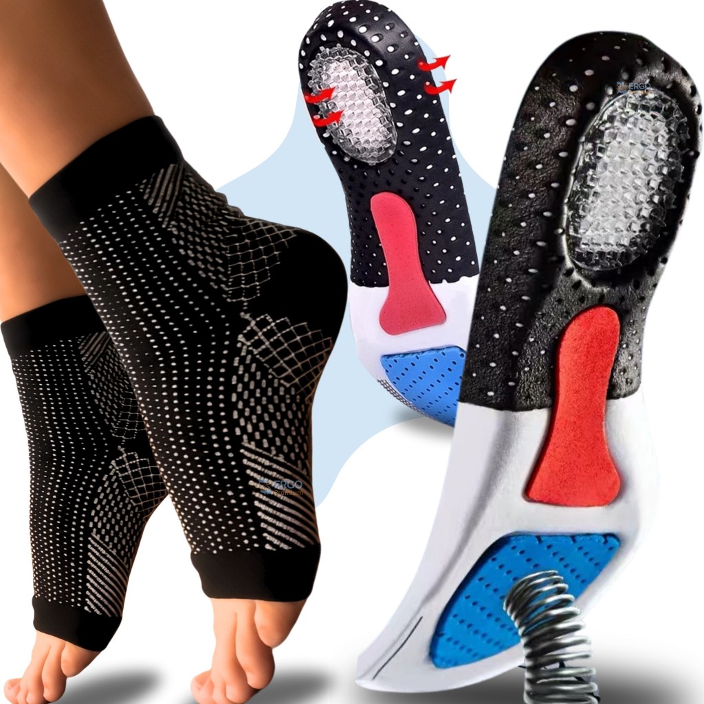 Kit Meia E Palmilha Ortopédica Anti Impacto Para Corridas E Caminhadas Alivia Dores e Inchaços