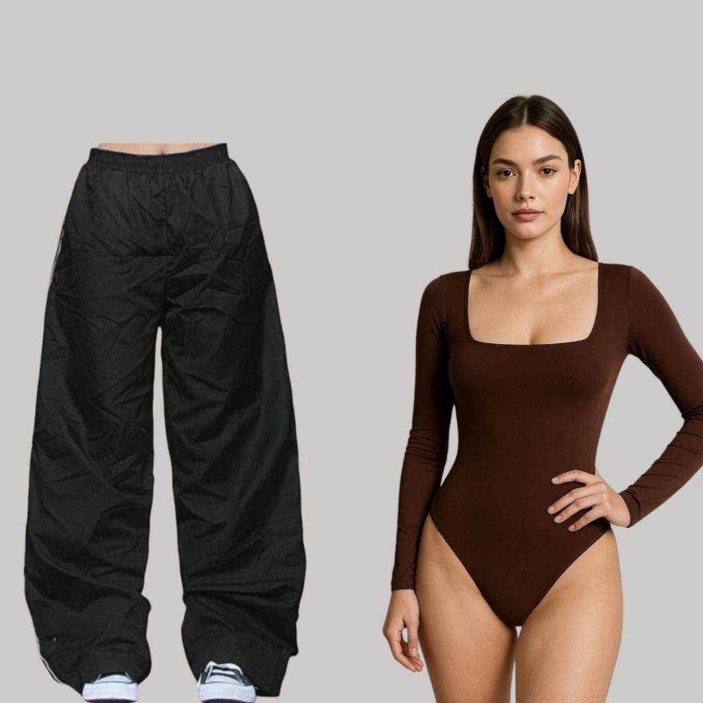 kit tactel mais body bori feminino roupa feminina simples casual calça folgada larga reta body manga longa mais vendido