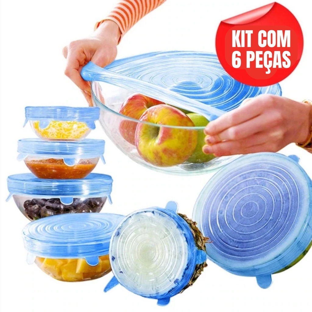 Kit 6 Tampas Panela Silicone Universal Reutilizável Elástica Tampas Silicone Cozinha Geladeira