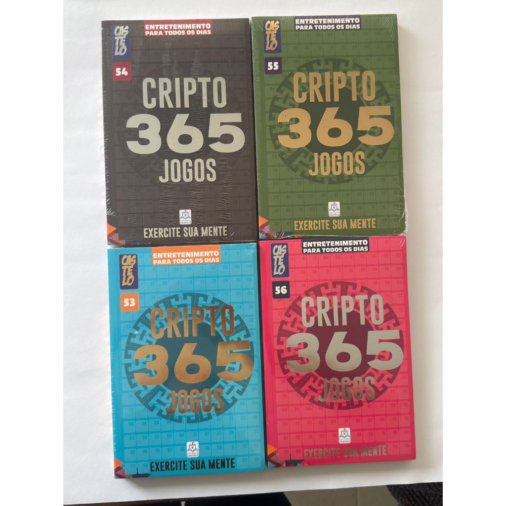 KIT COM 4 LIVROS DE PASSATEMPO CRIPTO 365 JOGOS PARA SUA DIVERSÃO