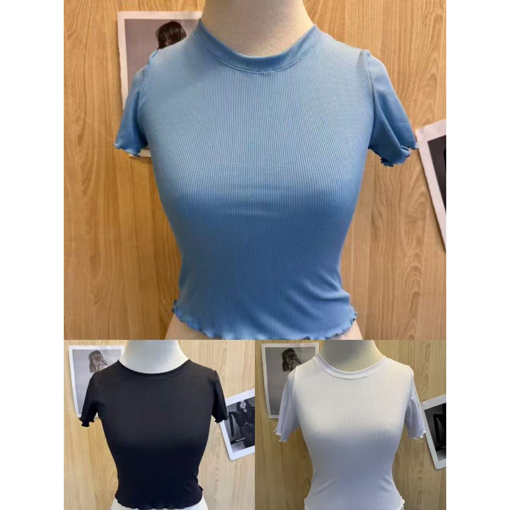 Kit 3 Cropped Canelado Blusa Feminina Blogueirinha Com Manga Tecido Ribana canelado