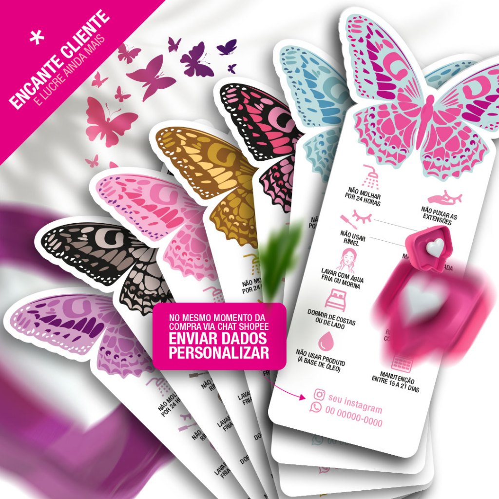 Cartão e TAG  Borboleta para escovinha cílios cuidados cílios em Oferta na Shopee