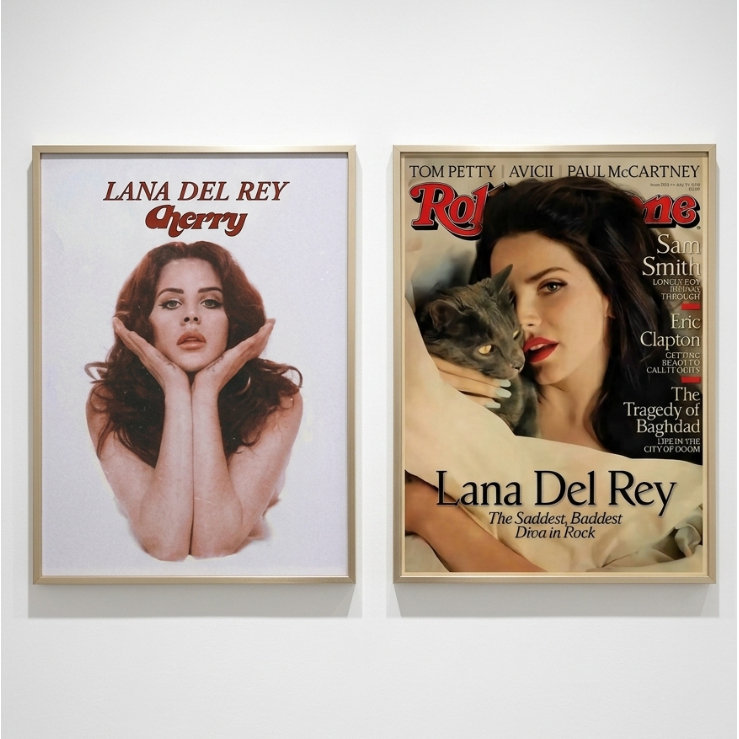 Quadros decorativos Lana Del Rey Capa Revista Rolling Stones Cantora Pop Rock Indie (2 peças)