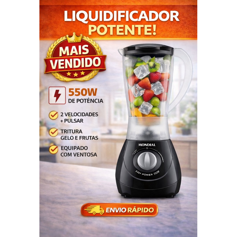 Liquidificador Mondial Easy Power 550W Preto com 2 Velocidades e Pulsar em Oferta na Shopee