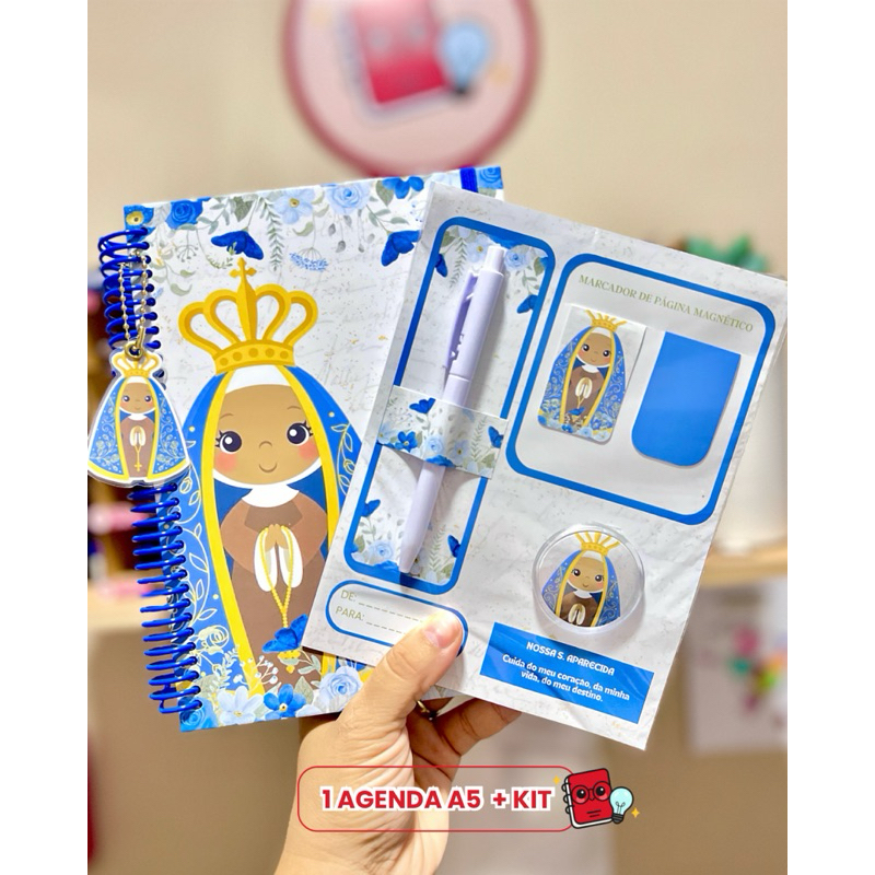 Caderno Católico A5 Santinhas | Capa Dura Espiral Com Elástico | Nossa Senhora Aparecida | Fátima / Santinha | Terezinha