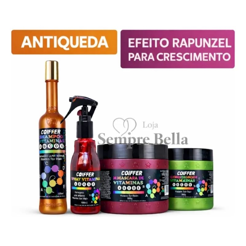 Kit Tratamento Capilar Profissional Vitamina Coiffer Crescimento e Queda 4un