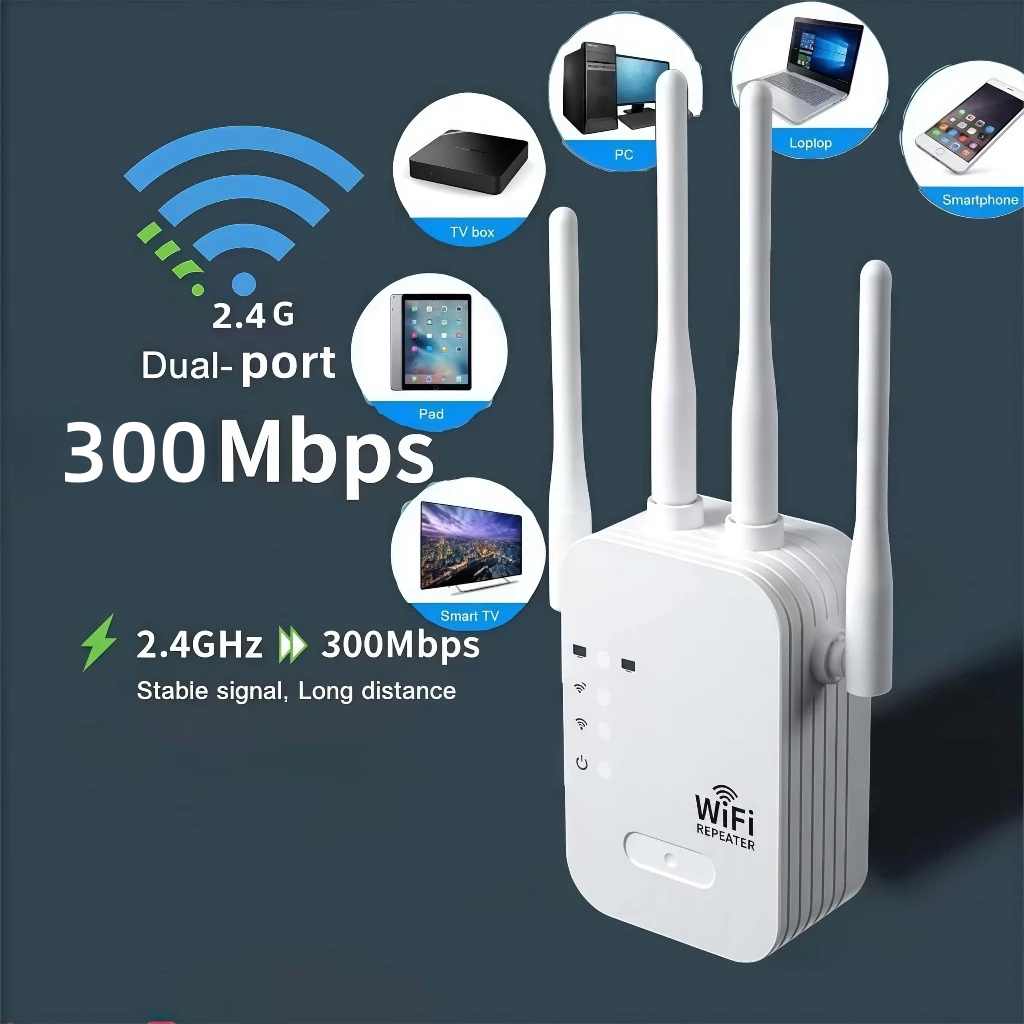Repetidor Wi-Fi 4 Antenas 300Mbps Amplificador de Sinal Cor Branco Ideal para Casa e Escritório G8