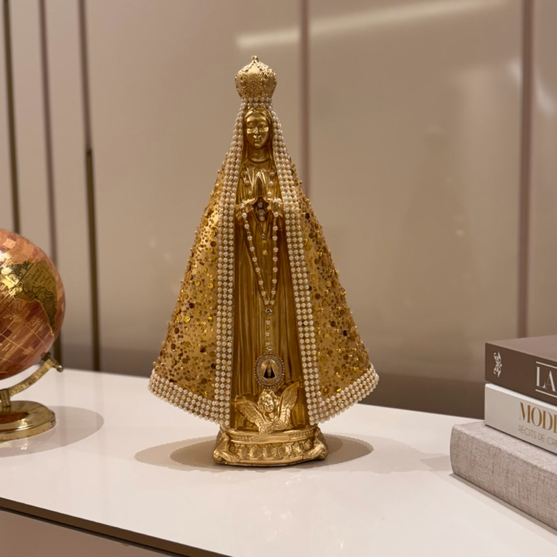 Imagem Santa Nossa Senhora Aparecida 40cm Dourada Casamento Batizado e Decoração