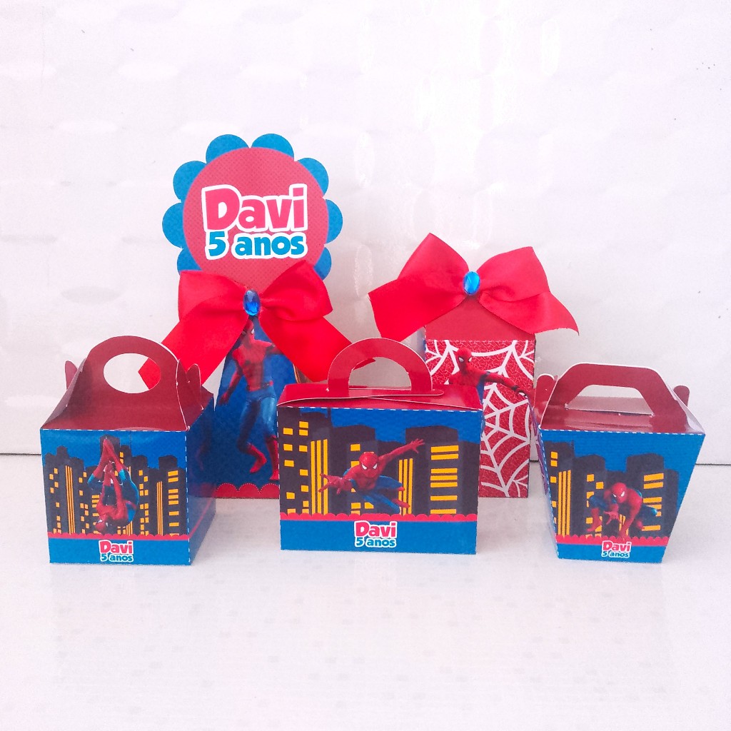 Kit Festa Homem Aranha Luxo Personalizado PEGUE E MONTE | Lembrancinhas em Caixinhas para Aniversário Infantil