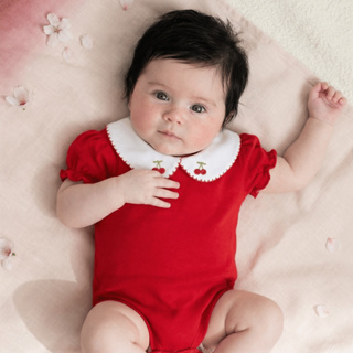 Body Infantil Bebê Menina Gola Bordada Cereja Manga Curta Algodão em Oferta na Shopee