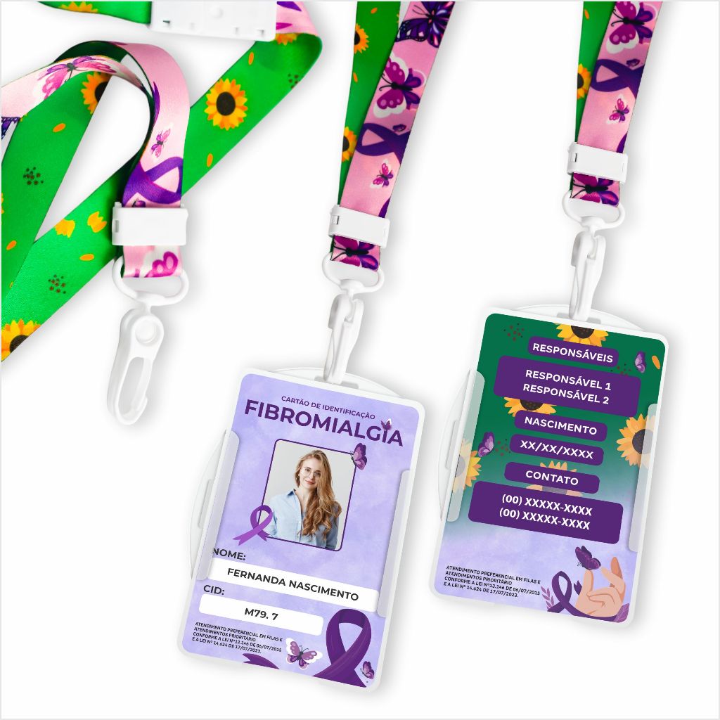 Kit Crachá Identificação PERSONALIZADO Fibromialgia + Cordão com Trava de Segurança + Porta Crachá em Oferta na Shopee