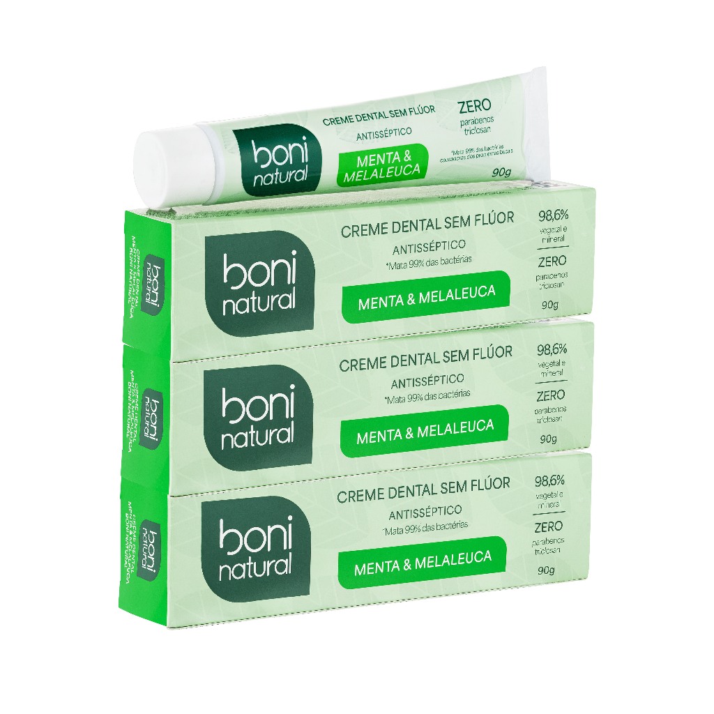 KIT 3 Cremes Dentais Menta e Melaleuca 90g Boni Natural