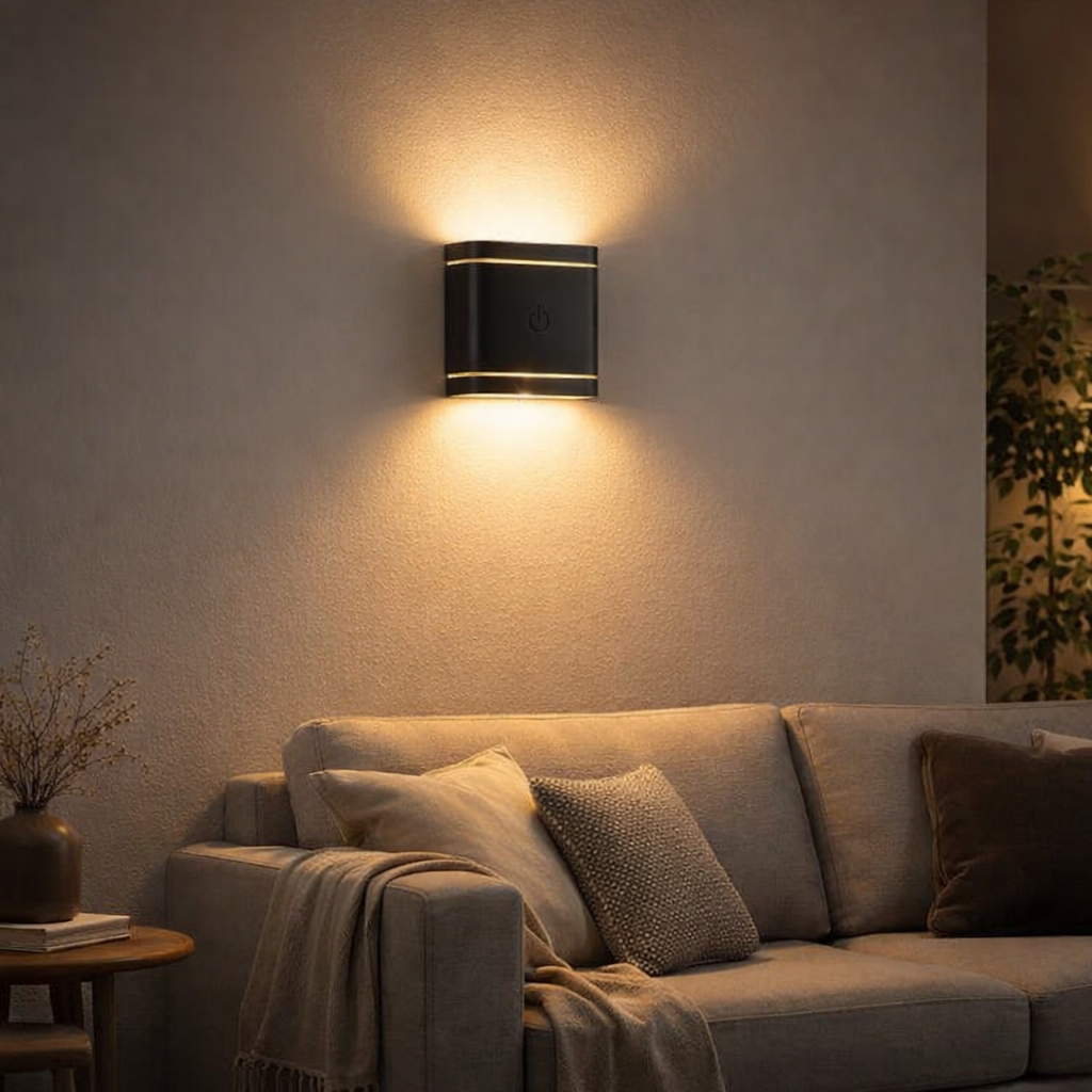 Arandela LED Preta 4w Recarregável Com Sensor De Presença 3000k Linha On Gaya
