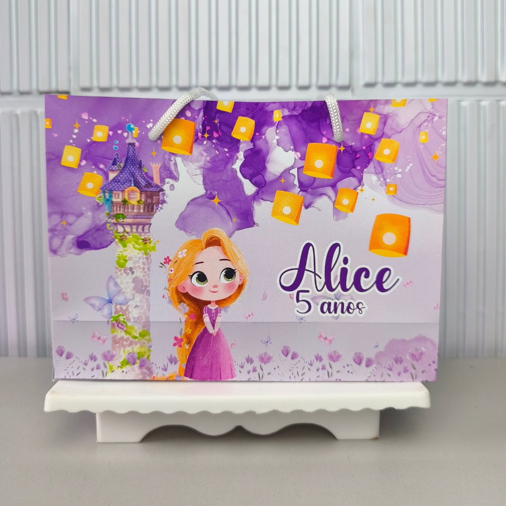 SACOLINHA PERSONALIZADA PEGUE E MONTE RAPUNZEL Lembrancinha Festa infantil sacolinha surpresa