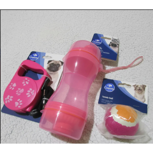 Guia Retrátil 5mt Bebedouro pet cãos e bolinha de Tênis Companino Rosa