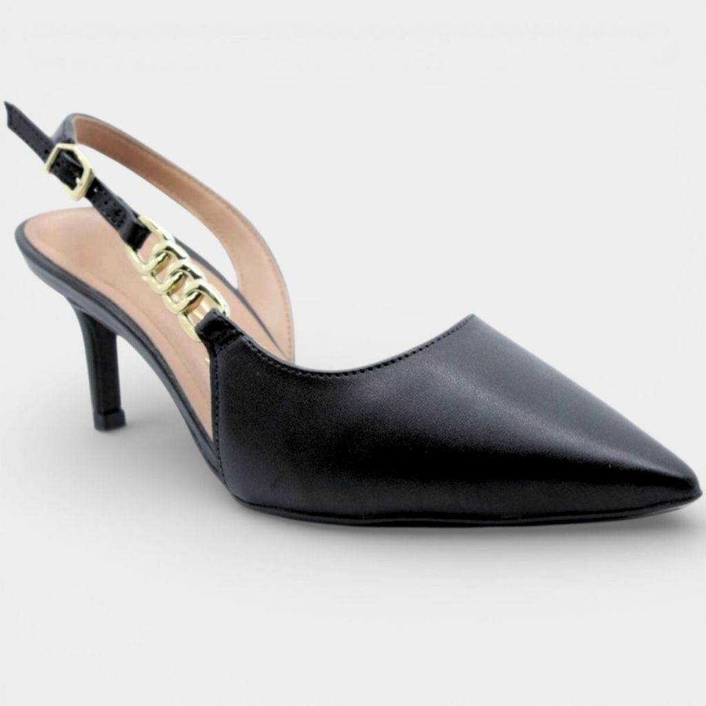 Scarpin Vizzano Slingback Detalhe Bico Fino Salto Baixo - Preto
