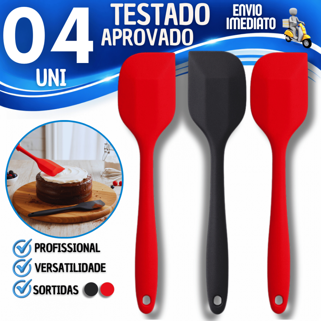Combo Espátula Reta Pão Duro Silicone Reforçado 27cm para Confeitaria Chocolate Cozinha Utilidade Utensílios Para Pascoa